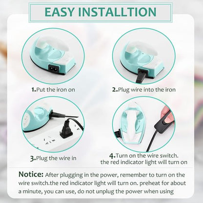 Honoson Mini Craft Iron - Portable Heat Press for DIY Projects | Tiny Flatiron with Charging Base (Mint Green)
