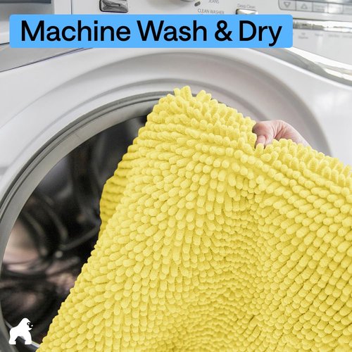 GORILLA GRIP Bath Rug Mat 44x26, Thick Soft Absorbent Chenille, Quick Dry Microfiber Mats, Rubber Backing Washable Shower Floor Rugs, Bathmat Runner, US Designed Bathroom Home Decor Accessories Yellow