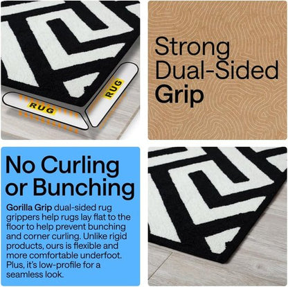 GORILLA GRIP Rug Gripper Pads - 12 Reusable Double-Sided Stickers for Secure Area Rugs | Renter-Friendly Solution