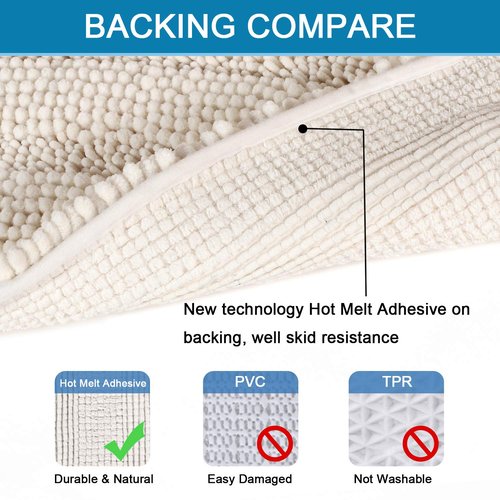 H.VERSAILTEX Bathroom Rugs Bath Rug Set 2 Piece Bathroom Contour Rug Toilet Mat Sets Non Slip Contour Bath Rug Ultra Thick Water Absorbent Striped Bath Mats Washable(47" x 17" Plus 20" x 20" U, Ivory)