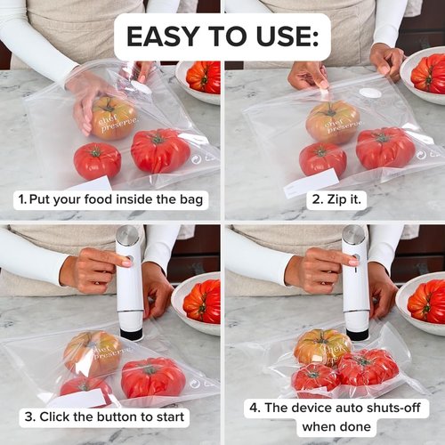 Chef Preserve Compact Vacuum Sealer - Powerful Handheld Food Sealer with 30 Reusable Bags | Portable Meal Saver