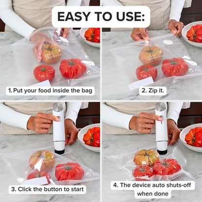 Chef Preserve Compact Vacuum Sealer - Powerful Handheld Food Sealer with 10 Reusable Bags | Meal Saver