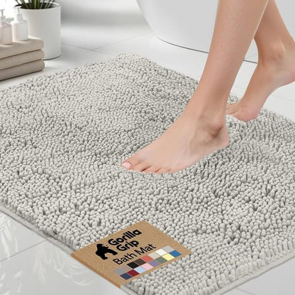 GORILLA GRIP Bath Rug Mat - Soft Absorbent Chenille | Quick-Dry Microfiber, 44x26, Light Gray