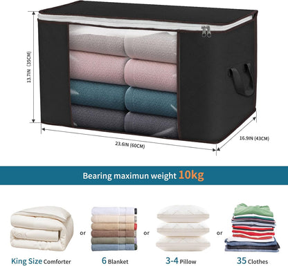Skiennix Large Storage Bags - 6 Pack Foldable Closet Organizers with Durable Handles | 90L Black