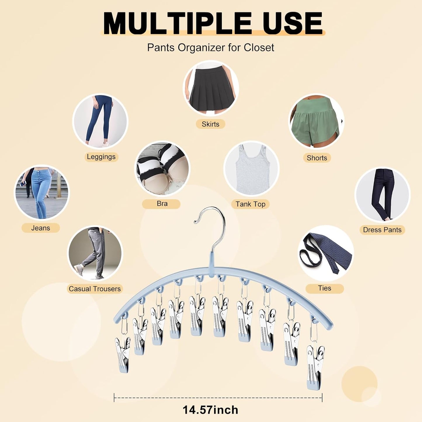 Volnamal Legging Organizer - Space-Saving Metal Yoga Pants Hanger with 10 Clips - Blue