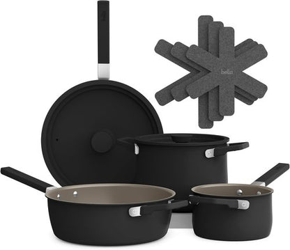 Bella 9-Piece Ceramic Nonstick Cookware Set - EverGood™ Coating, Dishwasher Safe, Black | Stackable Design