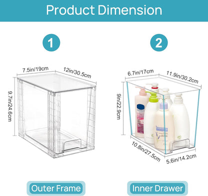 Vtopmart Clear Stackable Storage Drawers - 4 Pack Plastic Organizers for Skincare & Bathroom Supplies | 9.7" High