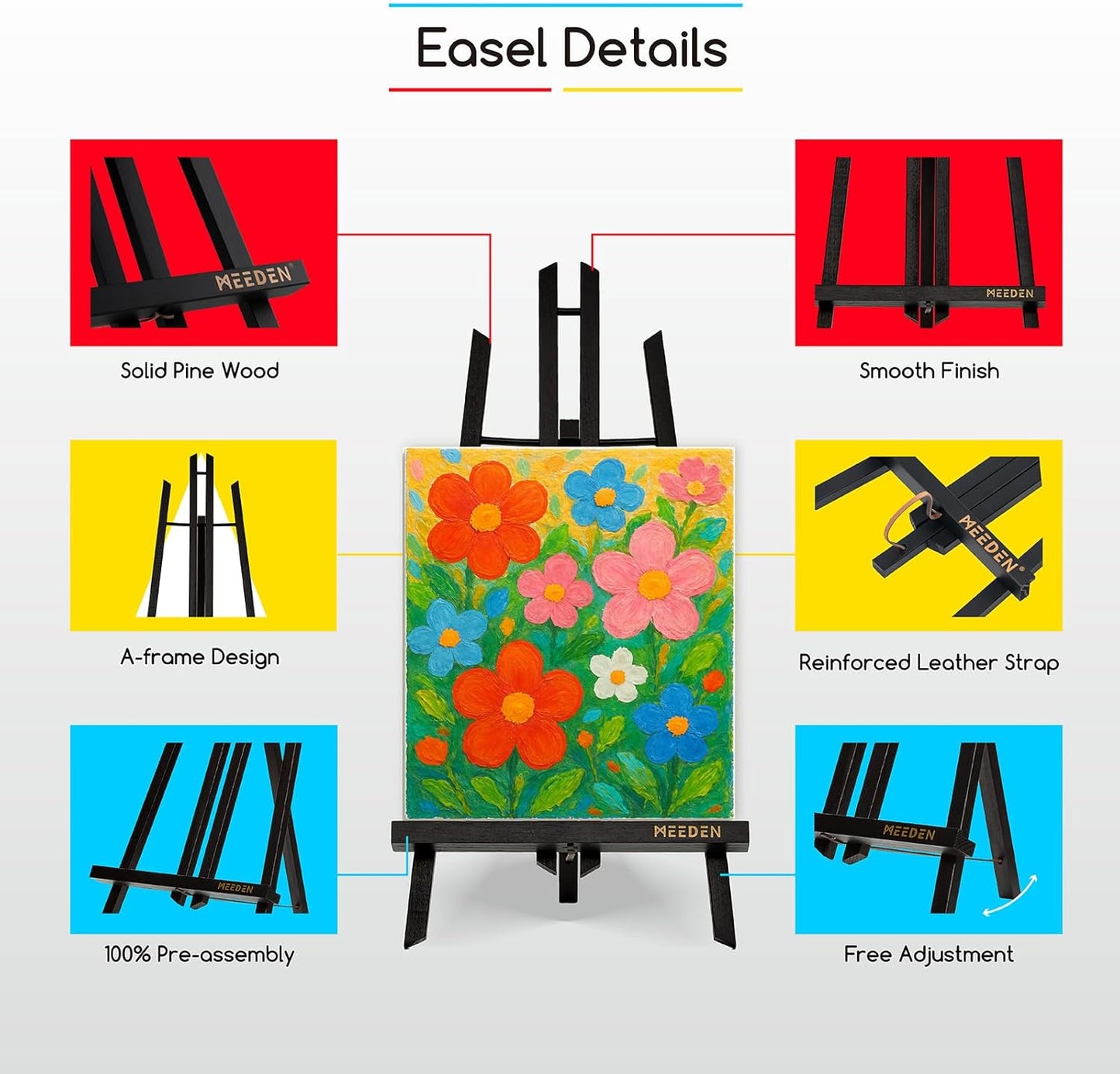 MEEDEN Mini Tabletop Easel Stand - 12" x 12" Pine Wood Display for Signs & Pictures | Black Mini Wooden Easel