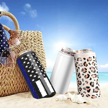TILUCK Slim Can Cooler - Insulated Stainless Steel for 12 oz Beer & Seltzer Cans | Black U.S. Flag