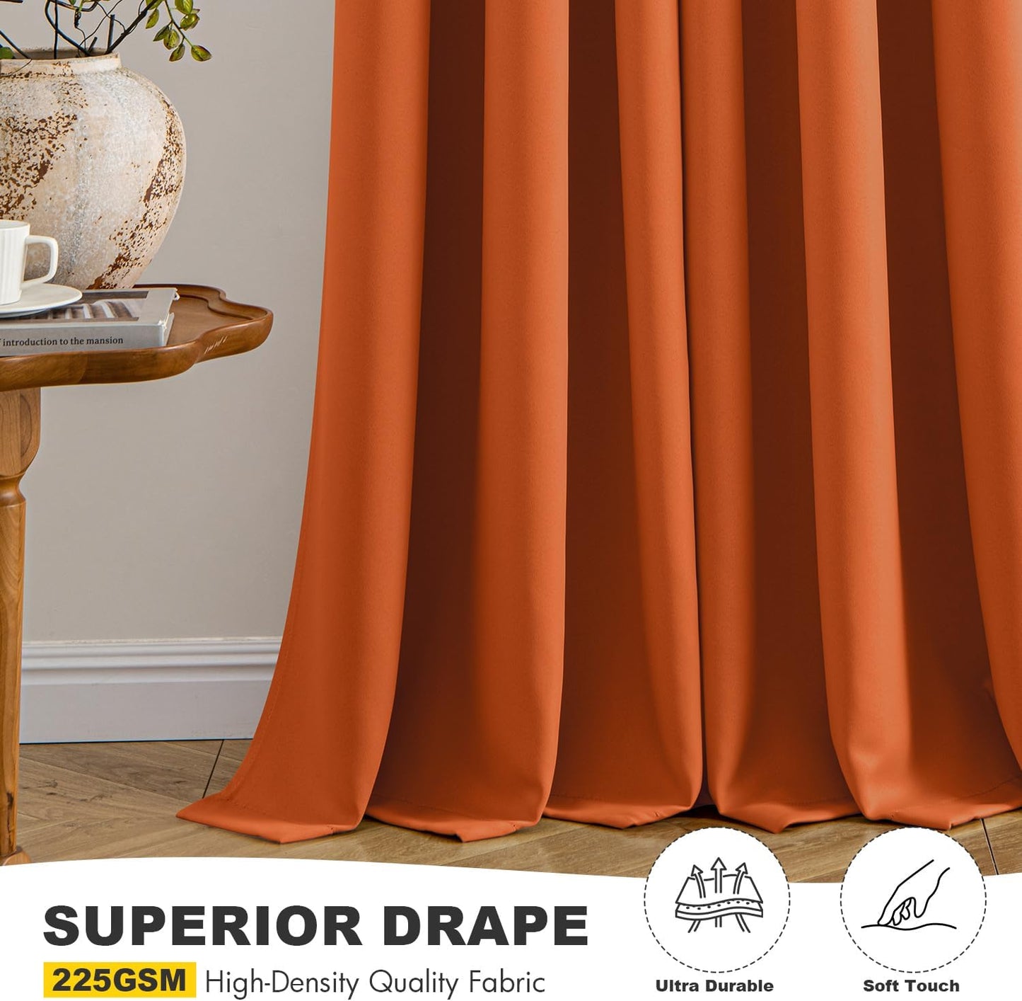 MIULEE Orange Blackout Curtains - Thermal Insulated Room Darkening Drapes | 84-Inch Length, 2 Panels