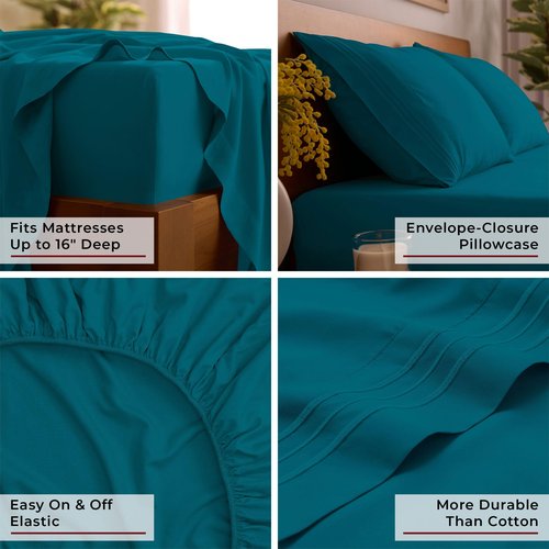 Mellanni Queen Sheets Set - 4 PC Iconic Collection Bedding - Hotel Luxury, Extra Soft, Cooling Bed Sheets - Wrinkle, Fade, Stain Resistant (Queen, Teal)