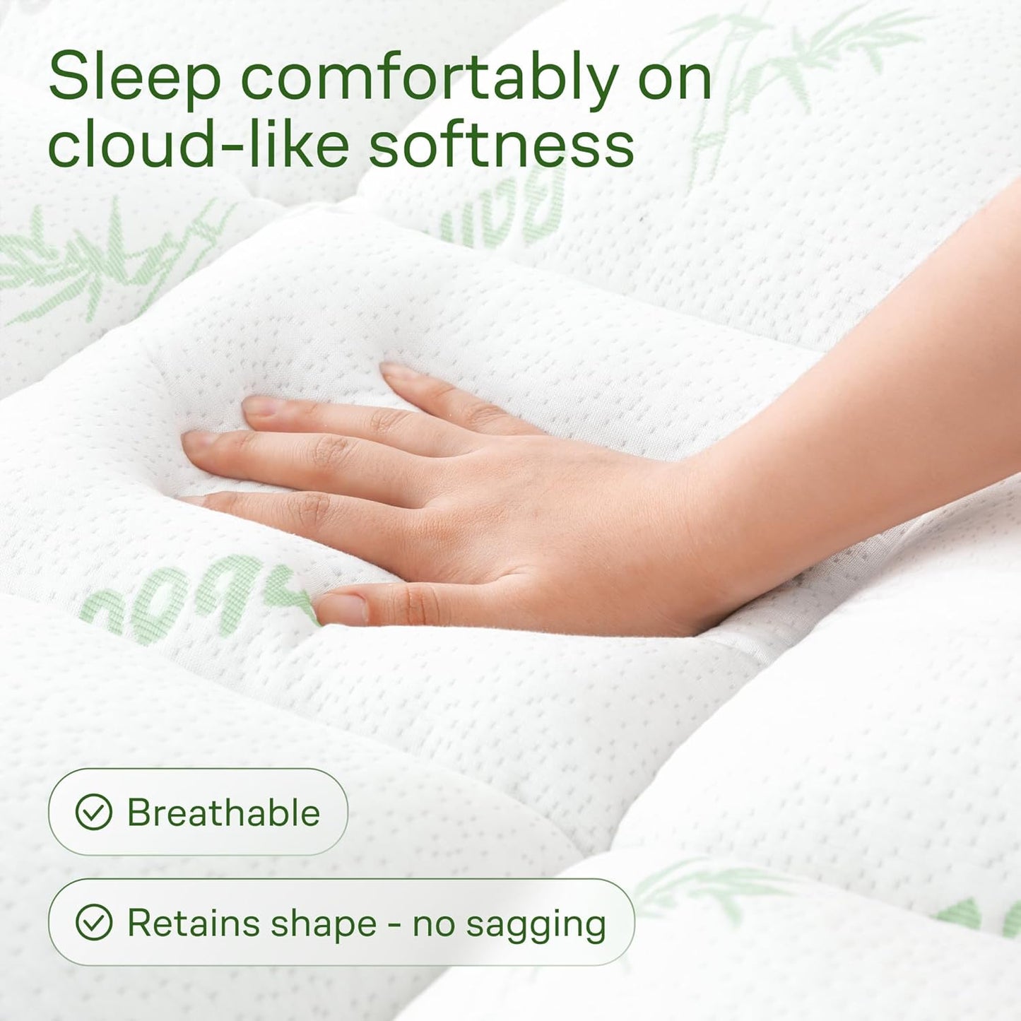 Niagara Ultra Soft Full XL Mattress Topper - Bamboo Viscose Pillow Top for Back Pain Relief | Naturally Cooling Green