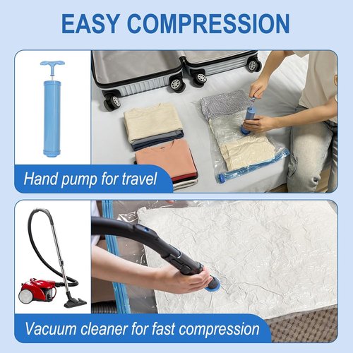 Fygrip Vacuum Storage Bags - Space-Saving Vacuum Seal Bags with Hand Pump | 10 Small Bags for Clothing & Travel