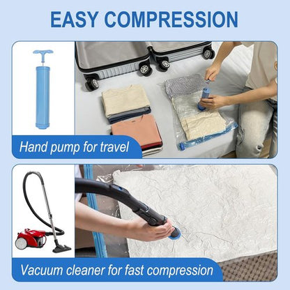 Fygrip Vacuum Storage Bags - Space-Saving Vacuum Seal Bags with Hand Pump | 10 Small Bags for Clothing & Travel