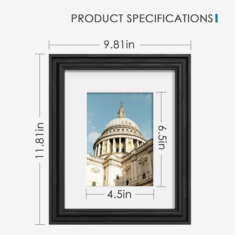 PEALSN 8x10 Picture Frame Set of 6, Display Pictures 5 x 7 with Mat or 8 x 10 without Mat, Wall Gallery Photo Frames for Wall Mounting or Tabletop Display, Black Woodgrain