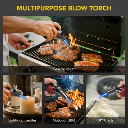 TBTeek Torch Lighter - Portable Kitchen Torch with 45° Rotatable Head & Adjustable Flame | Red-Black
