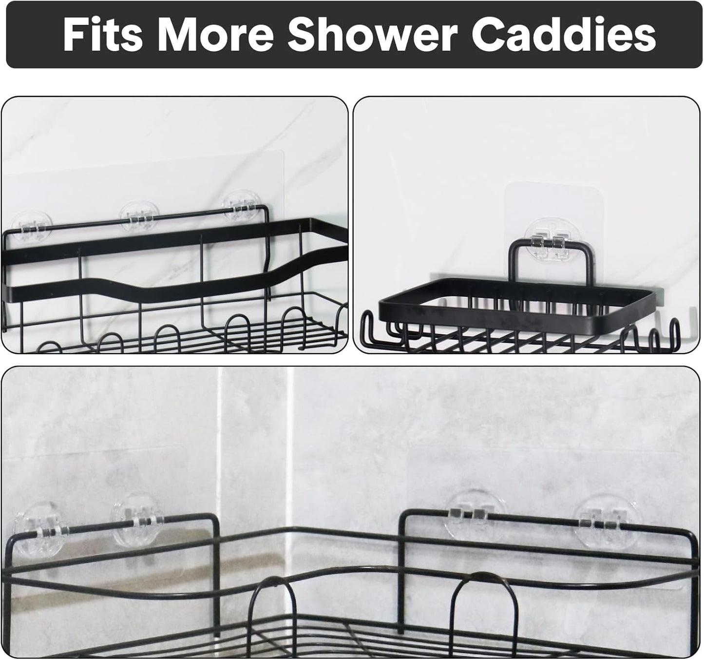 Skiennix Shower Caddy Adhesive Hooks - Strong Waterproof No-Drill Design | 12-Piece Set (8 Double + 4 Single)