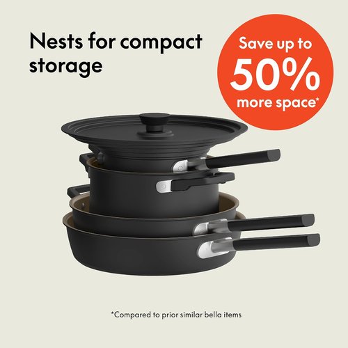 Bella 9-Piece Ceramic Nonstick Cookware Set - EverGood™ Coating, Dishwasher Safe, Black | Stackable Design