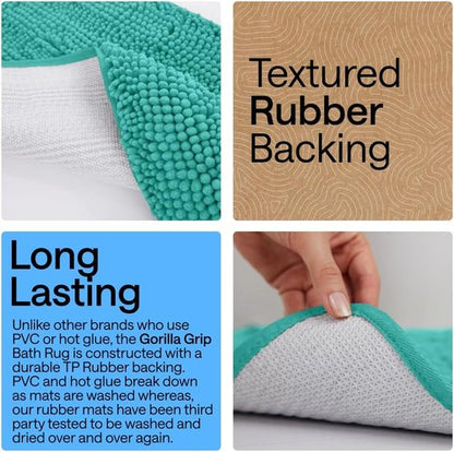 GORILLA GRIP Bath Rug Mat - Thick, Soft Chenille | Quick-Dry Microfiber, 60x24, Turquoise