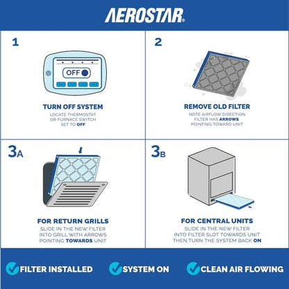 Aerostar 18x18x1 MERV 11 Air Filters - 6 Count Pleated HVAC Filters for Dust, Allergens & Germs