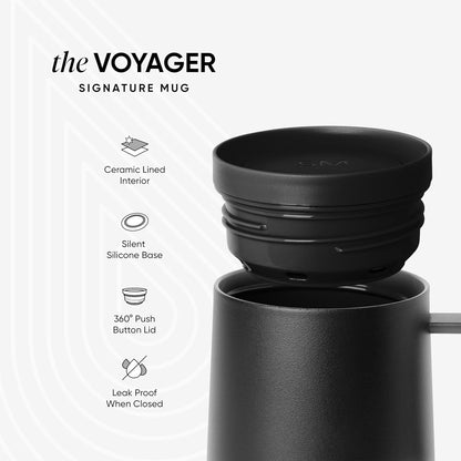 Simple Modern Voyager Signature Mug - Insulated Travel Coffee Tumbler with 360° Lid | 12oz, Midnight Black