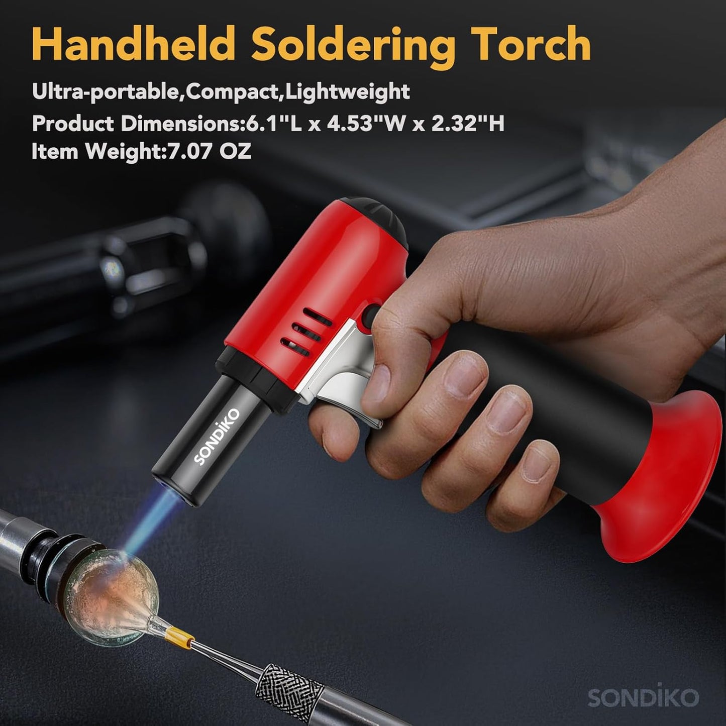 Sondiko Butane Torch Lighter - Refillable Soldering Torch with Adjustable Flame & Visible Fuel Window