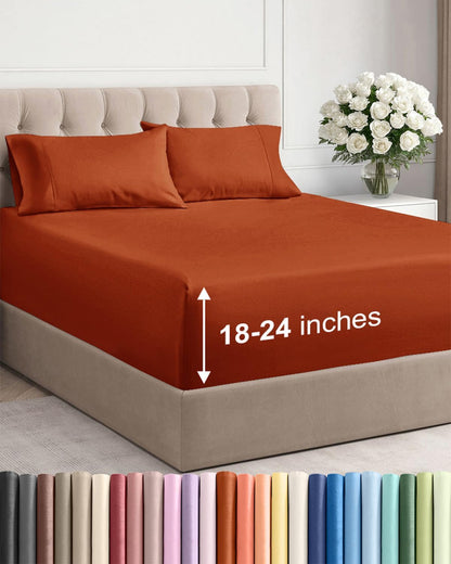 Skiennix Extra Deep Twin XL Sheet Set | 4-Piece Breathable Cooling Bedding - Soft, Wrinkle-Free Terracotta