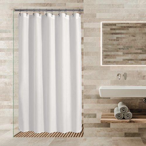 ALYVIA SPRING Stall Fabric Shower Curtain Liner Waterproof - 54" x 72", Soft & Lightweight Stall Size Shower Curtain with Magnets, Machine Washable - 54x72, White
