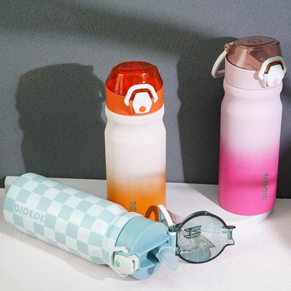 BJPKPK Insulated Water Bottle - 18oz Stainless Steel Flask with Straw & Carry Handle | Orange