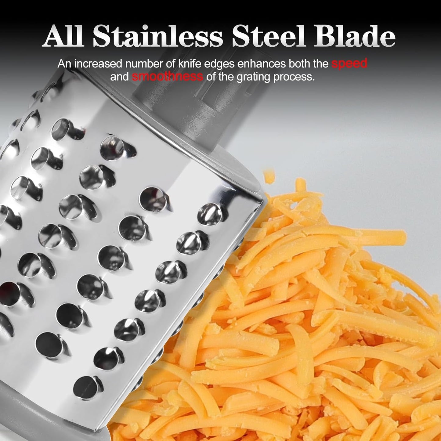 Ourokhome Rotary Cheese Grater - Hand Crank Kitchen Shredder with 5 Blades for Cheese, Vegetables & Nuts - White