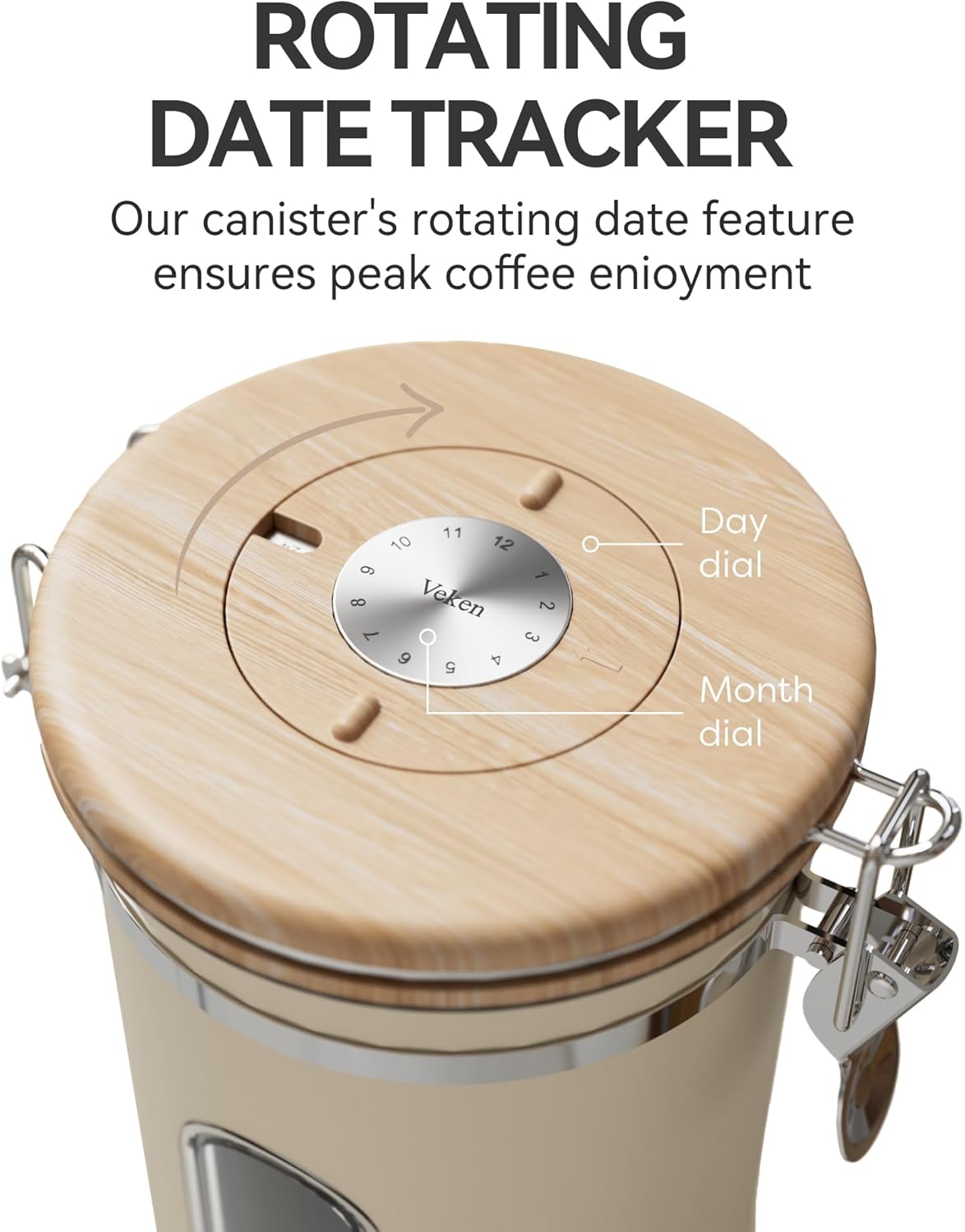 Veken Coffee Canister - Airtight Stainless Steel Storage Container with Window & Date Tracker | 22oz Cream