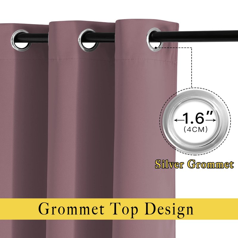 NICETOWN Room Darkening Small Curtains 50 inches Length - Window Treatment Thermal Insulated Grommet Light Blocking Short Curtains & Drapes for Bedroom/Cafe (Dry Rose, 2 Panels, W34 x L50)