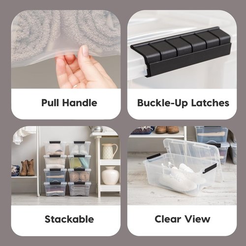 IRIS USA Storage Bins - 4-Pack Stackable Organizing Solution with Lids | 13 Quart, BPA-Free Plastic