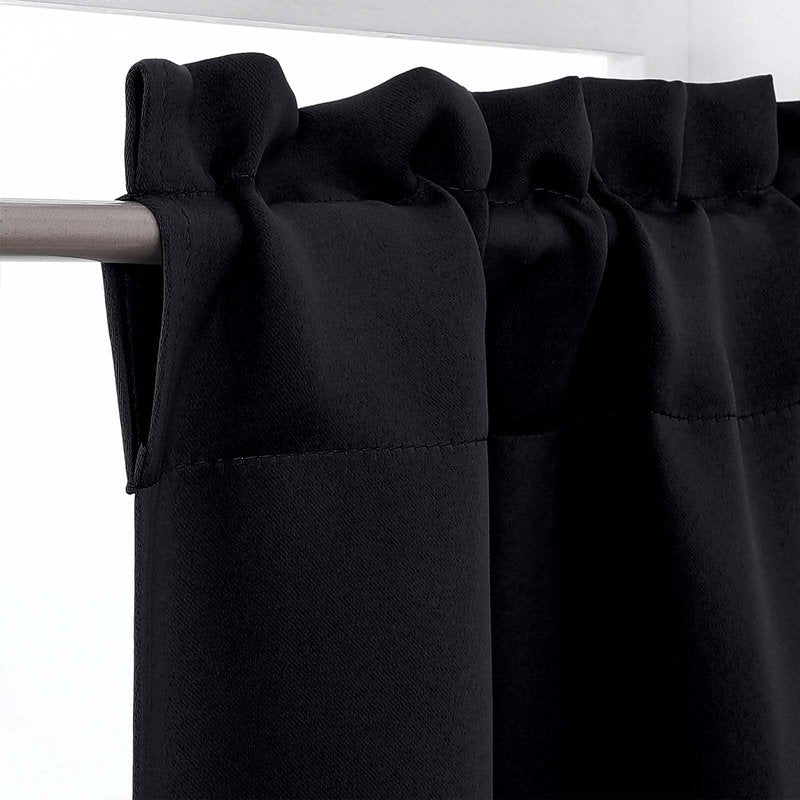 OWENIE Black Kitchen Curtains 36 Inch Length, Short Blackout Small Thermal Insulated Cafe Curtains Tier Over Sink Rod Pocket Half Window for Bathroom Bedroom Camper RV Bunk, 2 Panels, Each 30" Wx36 L
