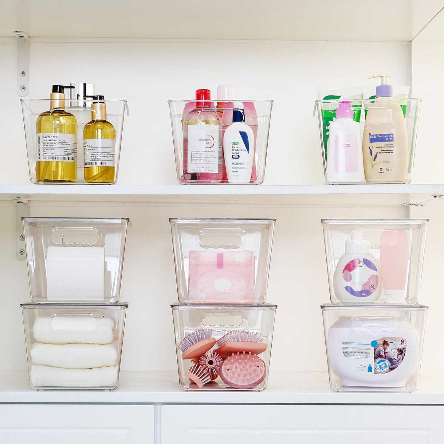 Vtopmart Clear Stackable Storage Bins - Large Plastic Containers with Lids for Pantry & Bathroom Organization | 2 Pack