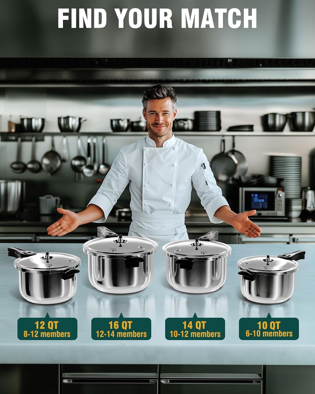 WantJoin Stainless Steel Pressure Cooker - 10 Quart Induction Compatible with Spring Valve Safety Features