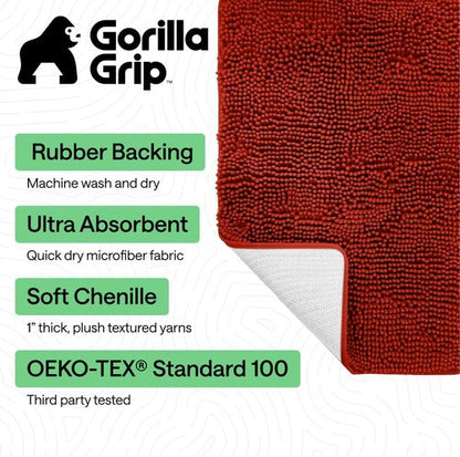 GORILLA GRIP Bath Rug Mat - Soft Absorbent Chenille | Quick Dry Microfiber, 36x24, Sunset Orange
