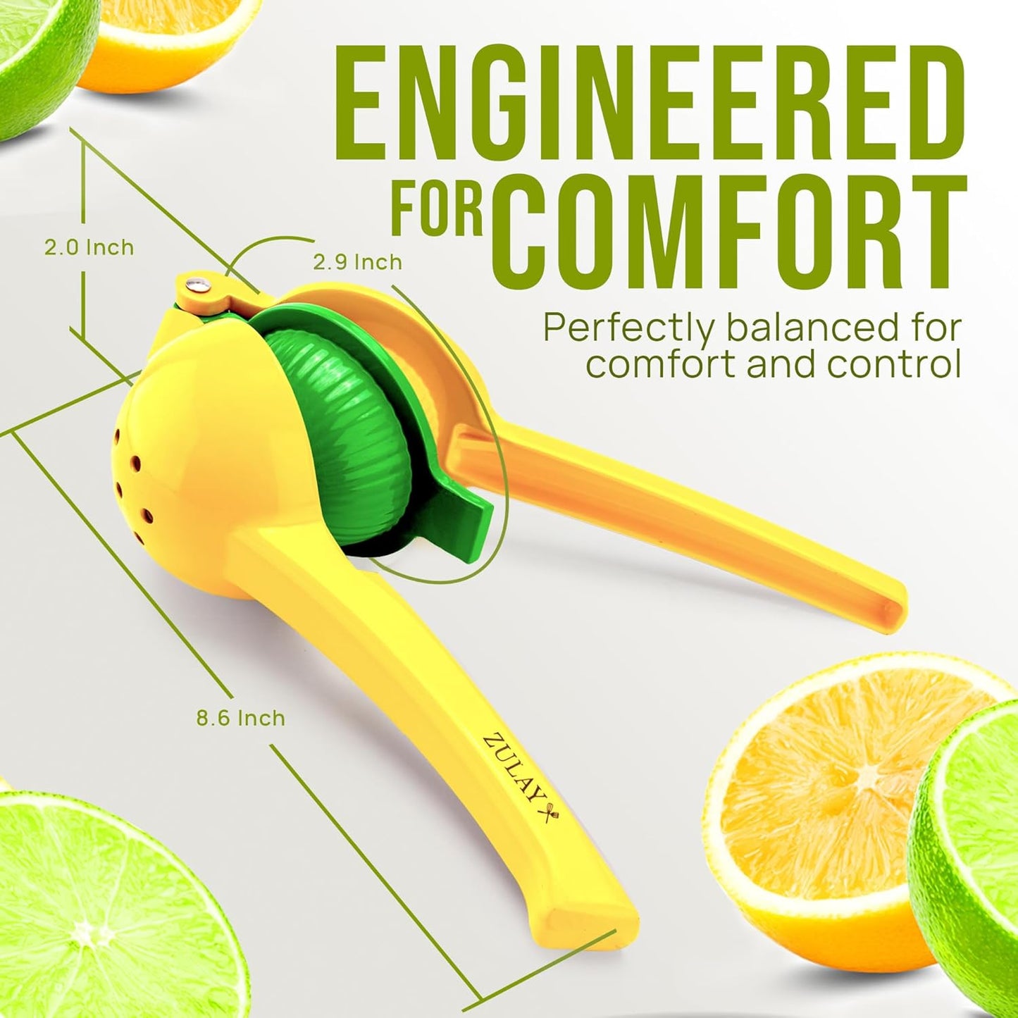 Zulay Kitchen 2-in-1 Lemon Squeezer - Max Extraction Hand Juicer for Easy Citrus Juicing - Yellow/Green