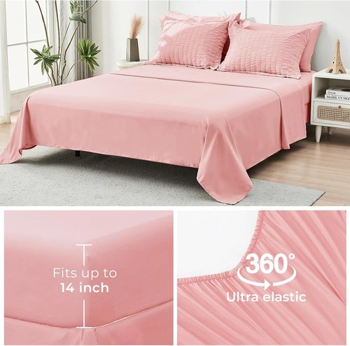 HYMOKEGE Rose Pink California King Comforter Set - 7-Piece Luxury Bedding Set for All Seasons