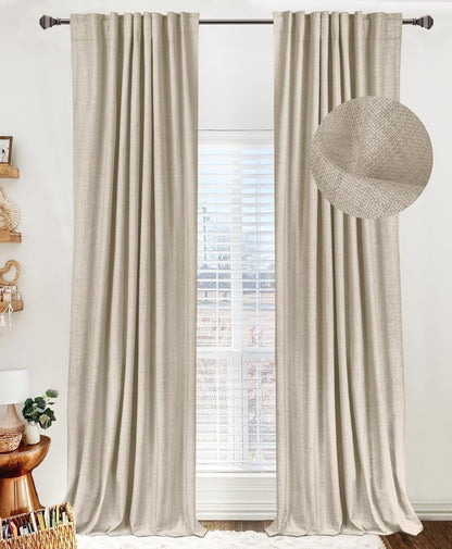 Skiennix 100% Blackout Linen Curtains - Thermal Insulated Drapes, 50" W x 80" L, Oatmeal | 2 Panels Set