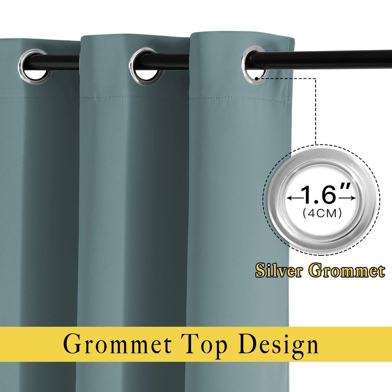 NICETOWN Blackout Greyish Blue Curtains 2 Panels Set - Grommet Room Darkening Thermal Curtains Light Blocking Window Treatments Sound Reducing Drapes for Bedroom/Kids Room, W37 x L63