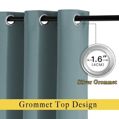 NICETOWN Blackout Greyish Blue Curtains 2 Panels Set - Grommet Room Darkening Thermal Curtains Light Blocking Window Treatments Sound Reducing Drapes for Bedroom/Kids Room, W37 x L63