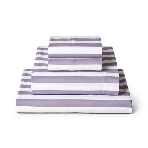 Mellanni King Sheets Set - 4 PC Iconic Collection Bedding - Hotel Luxury, Extra Soft, Cooling Bed Sheets - Wrinkle, Fade, Stain Resistant (King, Oxford Stripe Hazy Lilac)