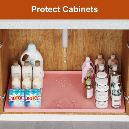 Skiennix Extra Thick Waterproof Silicone Mat - 22" x 19" Under Sink Protector for Kitchen & Bathroom | Pink