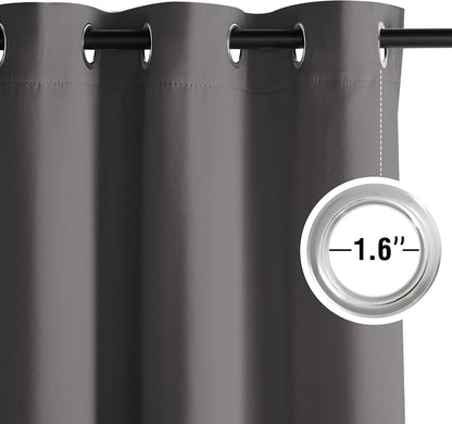 NICETOWN Room Darkening Curtains - Grey Drapery Panels, 2-Pack | W52 x L96 for Ultimate Light Control