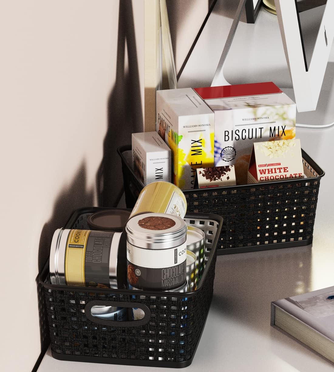 WYT 12-Pack Black Plastic Weave Storage Baskets - Perfect for Organizing Small Spaces