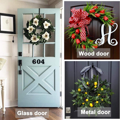 Skiennix Adjustable Wreath Hanger - Over The Door Design 14.9 to 25 Inches | Holds Up to 20 lbs (Black)