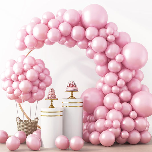 RUBFAC Pearl Pink Balloons - 129-Piece Latex Balloon Garland Kit for Weddings & Parties | 5-12 Inch Sizes