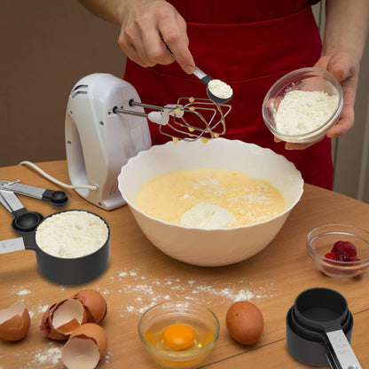 TILUCK Measuring Cups & Spoons Set - Stackable Kitchen Gadgets with Stainless Steel Handles | Black