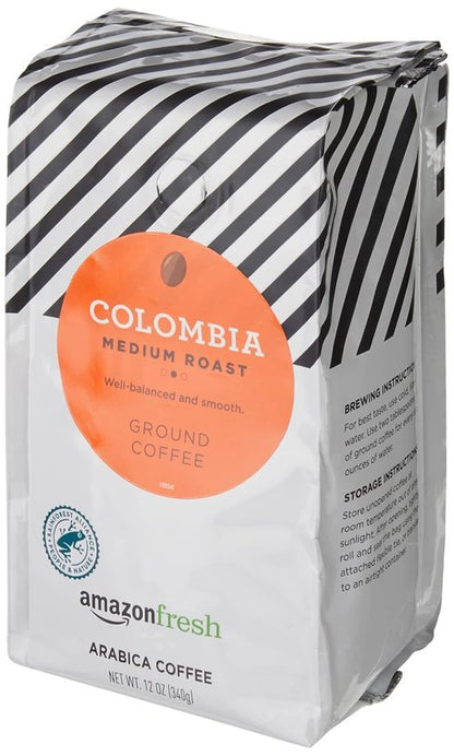 Colombia Ground Coffee by Amazon Fresh - Medium Roast, 12 Ounce Bag for Rich Flavor